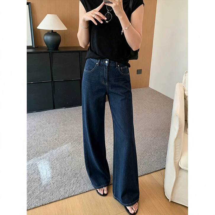 Super slimming! ~Dark-colored raw denim jeans for women, 2026 new model, loose straight wide-leg pants for petite figures~ Super slimming! ~Dark-colored raw denim jeans for women, 2026 new model, loose straight wide-leg pants for petite figures~