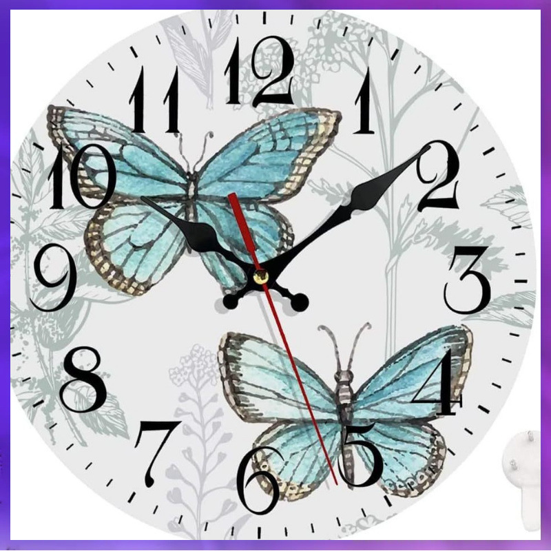 Reloj de pared sin marco con mariposa/animal, reloj simple de tablero de densidad, decoración para sala/comedor, venta directa de fábrica