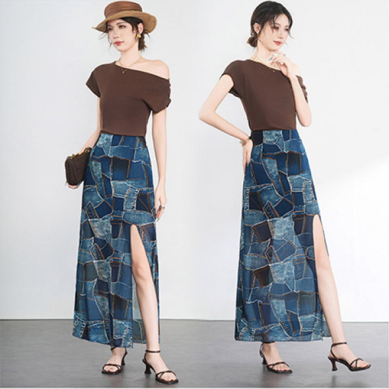 Fashionable elegant retro shiffon summer thin long skirt