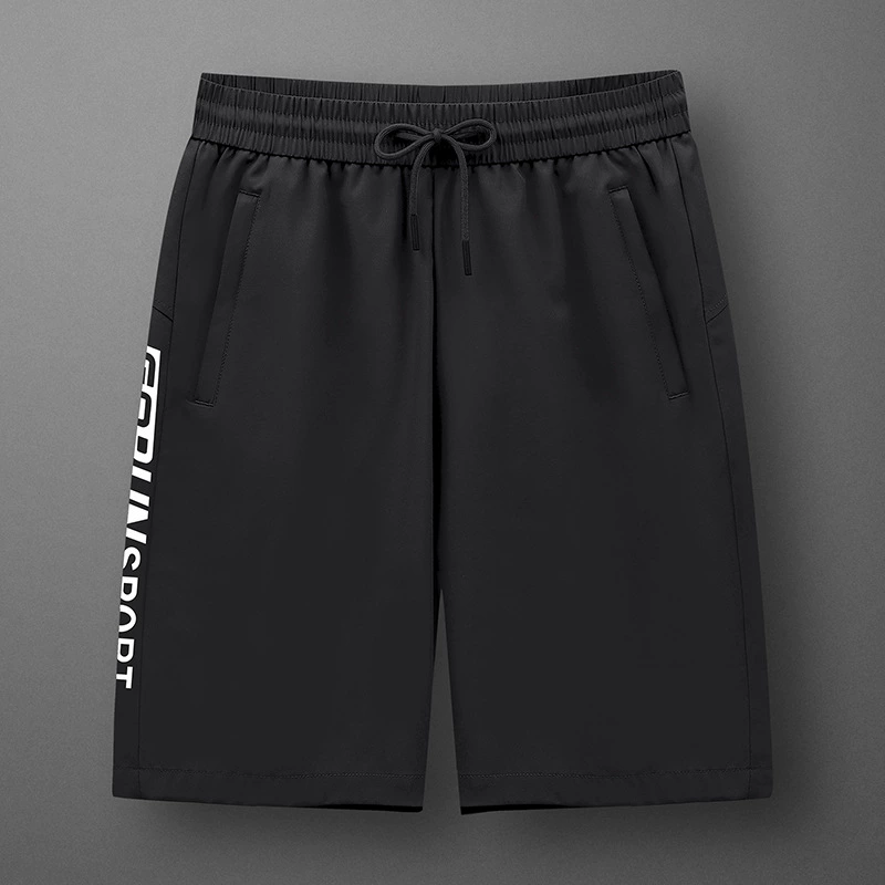 Шорты с ледяным шелком мужские летние тонкие ледяные ощущения, дышащие, быстрюхие, эластичные черные повседневные спортивные брюки среднего возраста