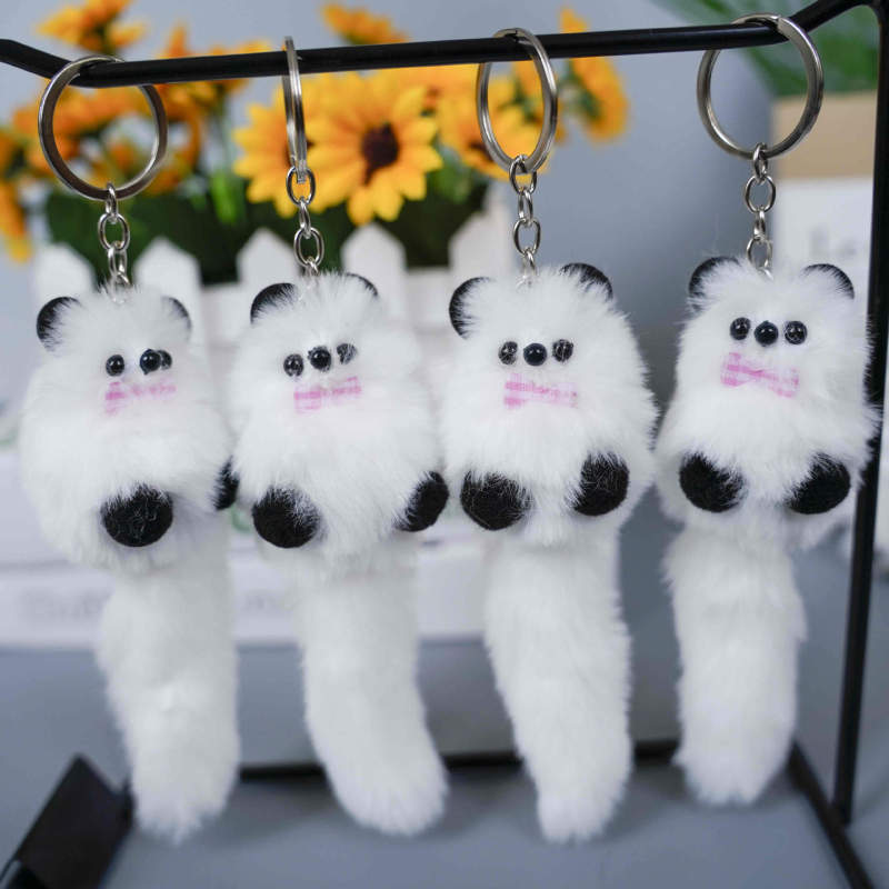 Wholesale Cute Bear Keychains Made of Rex Rabbit Fur for Bags, Car Keychains, Bear Doll Ornaments, and Pendants