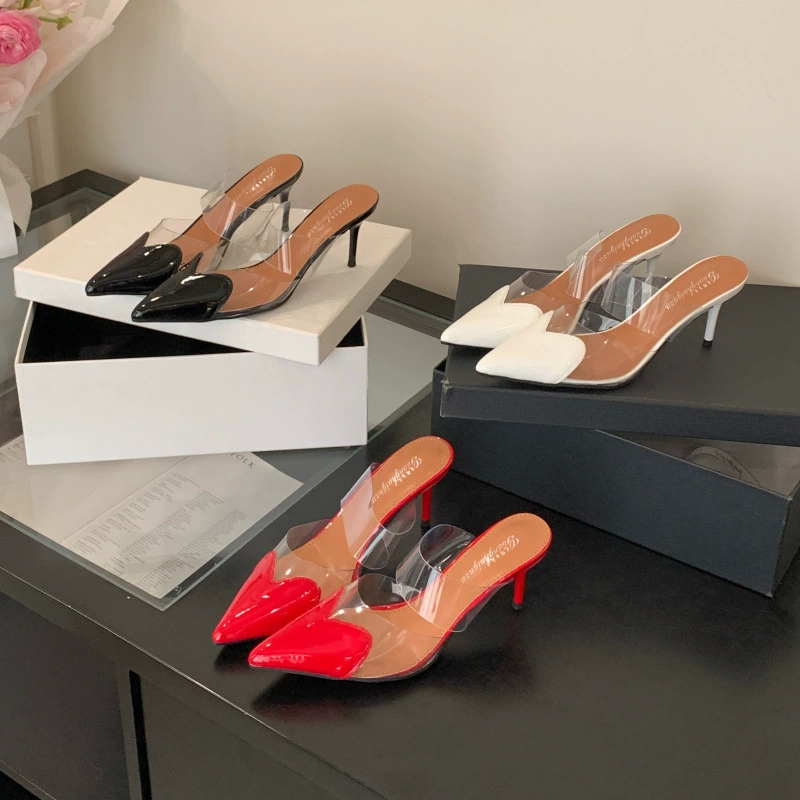 Прозрачные холодные тапочки для женского ношения на каблуках весной 2025 года новый французский дизайн любви