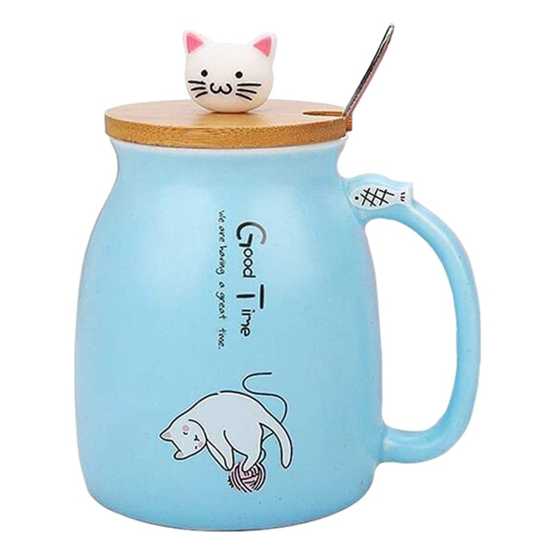 Pareja de dibujos animados lindo gato taza de agua de cerámica súper lindo gato tapa cuchara taza de café desayuno taza de regalo de leche