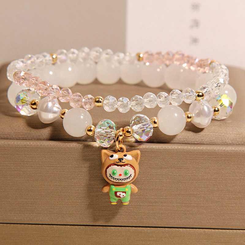 Red de Internet pequeña pulsera fresca labubu para niños niña dulce niña corazón pulsera de cristal estudiante novia pulsera pulsera