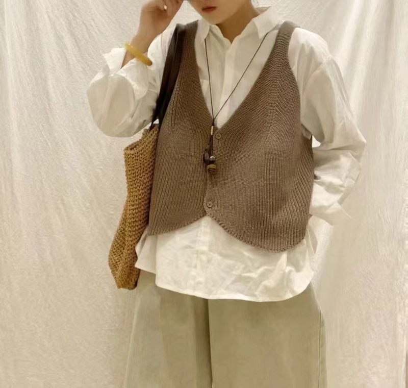 新品文艺针织马甲女韩版纯色外搭开衫无袖叠穿马夹上衣|undefined