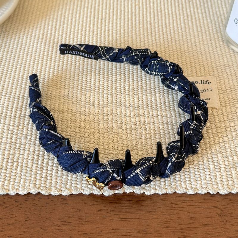 复古格子布艺缠绕带齿防滑发箍女时尚新款高颅顶头箍百搭发卡发饰|undefined