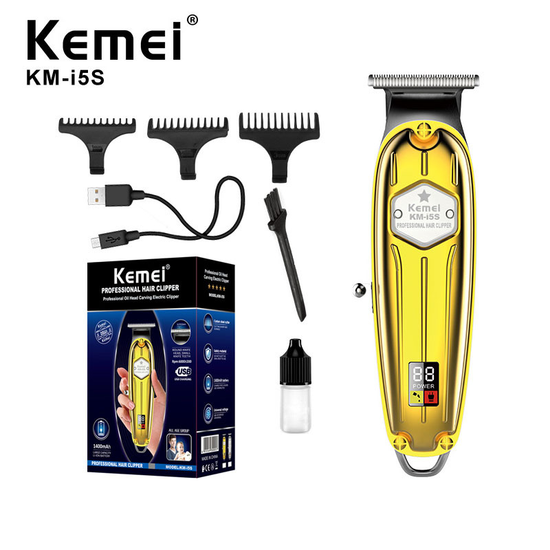 Kemei cuerpo de metal recargable Clipper pelo KM-I5S LCD pantalla digital cortapelos eléctrico Clipper