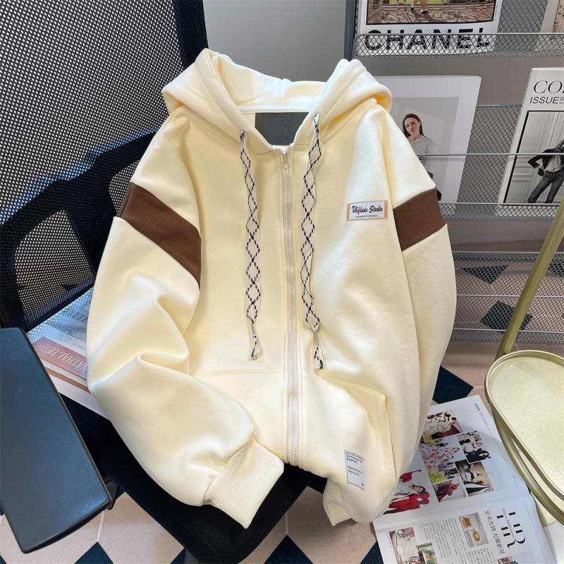Plus size 1.0-150kg stylish hooded sweatshirt for women, autumn and winter, fleece-lined, casual style, loose-fitting cardigan jacket for plus-size women