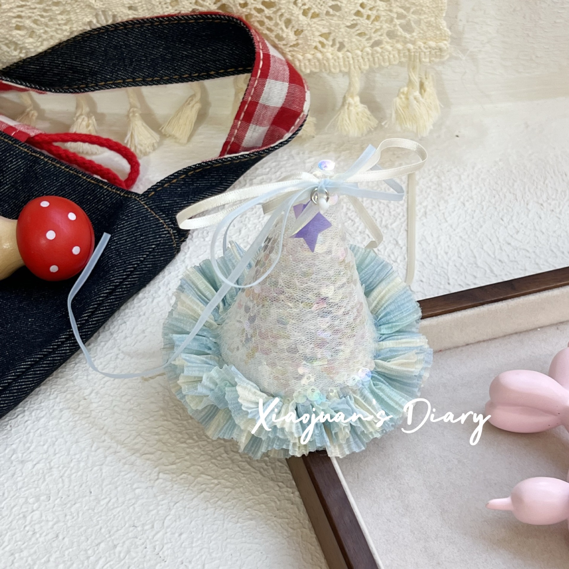 블루 스팽글 생일 모자