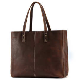 工厂定制真皮托特包大容量手提单肩包商务休闲疯马皮男包