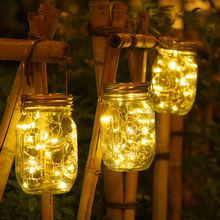 创意太阳能梅森led罐子灯 防水庭院花园景观3D图案星星玻璃瓶灯