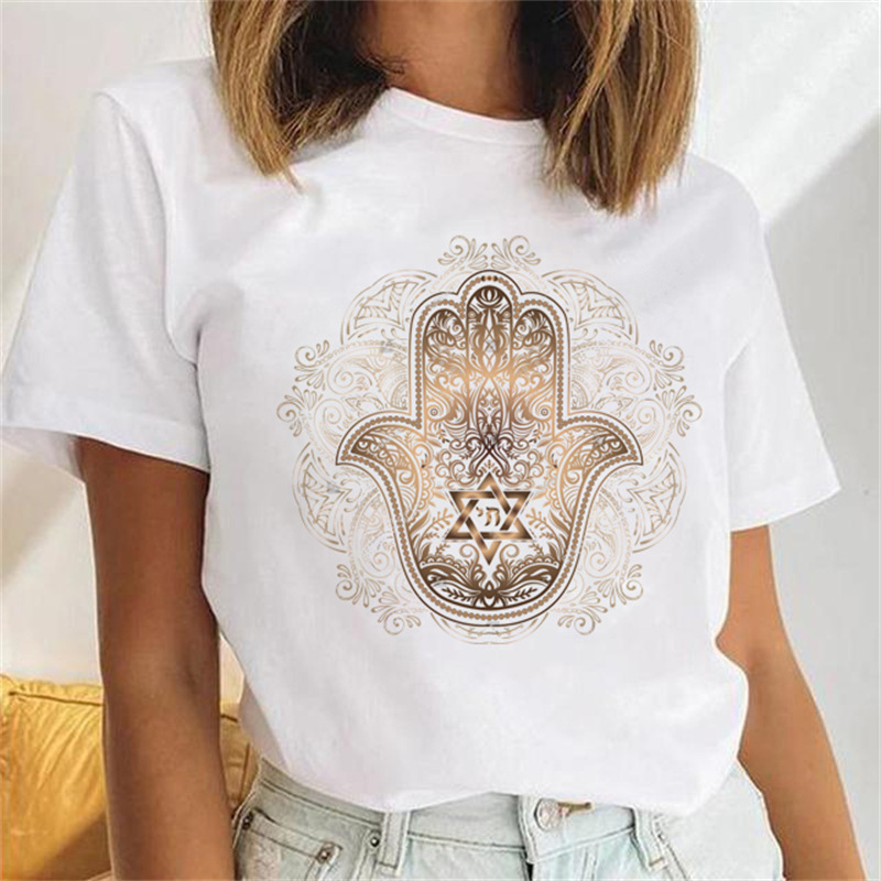 Hamasa Hand of Fatima Print Women's T-Shirts Lucky Hamsa Han