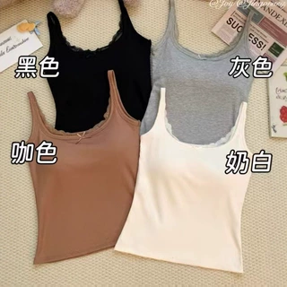内搭外穿新款纯欲风辣妹性感蕾丝拼接有胸垫吊带背心女