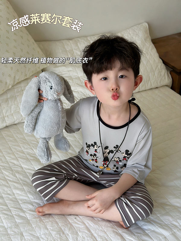 Ameiya 자른 소매 바지 여름 에어컨 의류 텐셀 Lyocell 어린이 파자마 캐주얼 홈 의류 도매