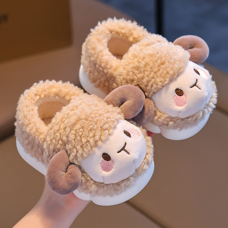 Zapatillas de algodón de invierno para niños niñas calentamiento y pelusa en el hogar, zapatos de algodón de tacones antideslizantes para niños pequeños