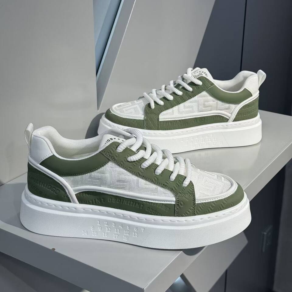 Giày sneaker nam cổ thấp thoáng khí đế dày tăng chiều cao, phong cách Hàn Quốc — 3308 Màu xanh lá cây, 3308 màu trắng chi tiết 6