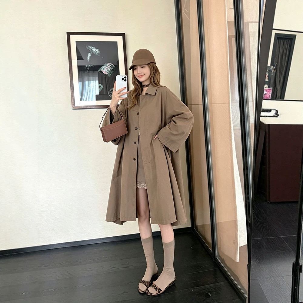 Xzichic【现货】row风中长款风衣外套女秋冬新款时髦A摆伞形大衣