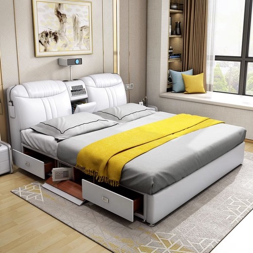 智能双人床现代简约小户型卧室储物床投影仪音响多功能床