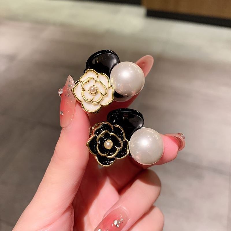珍珠黑白山茶花小抓夹女发饰小巧半扎发发夹刘海侧边夹子发卡批发|undefined
