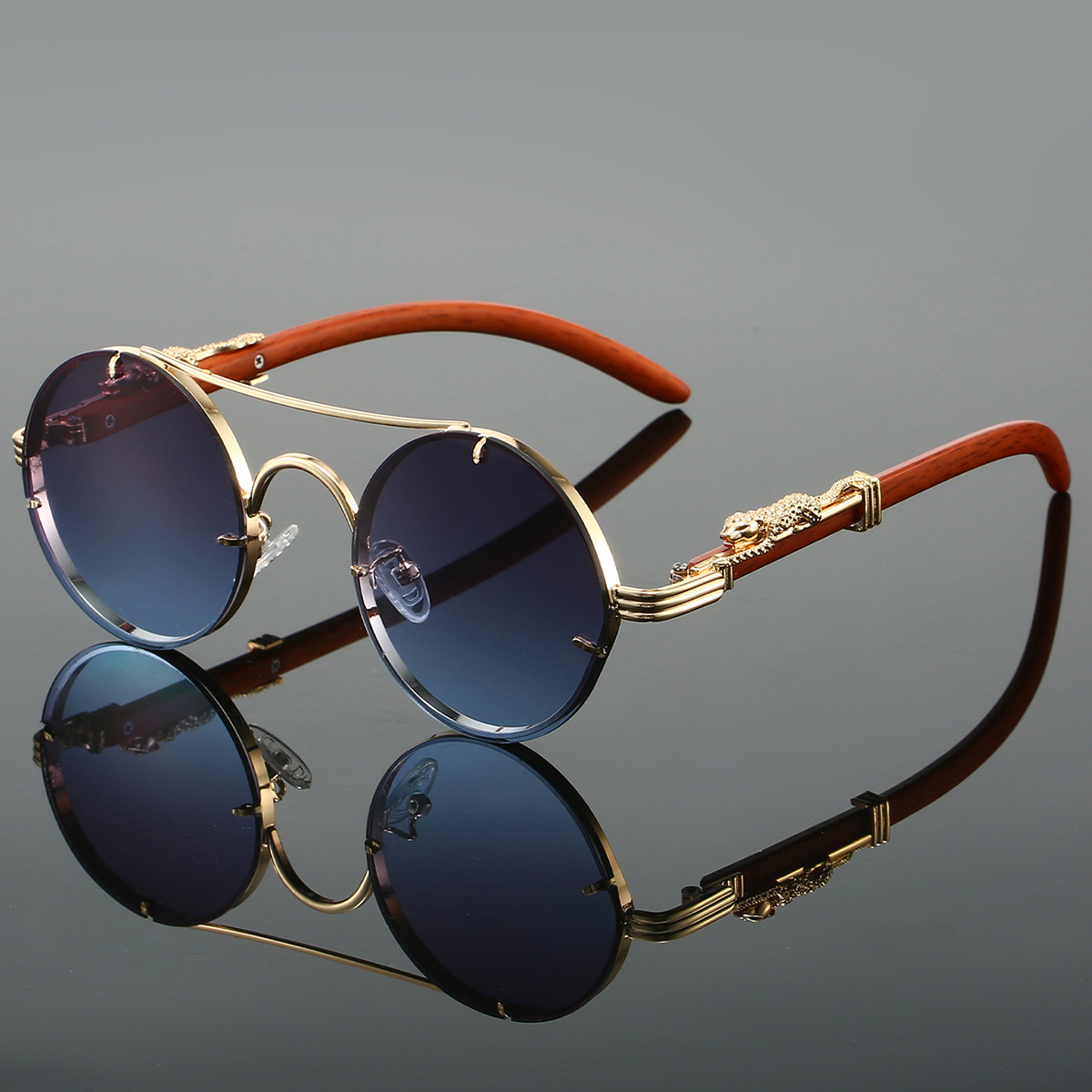 Runde Retro Sonnenbrille Mit Doppelsteg Und Leopardenmuster_voghion.com