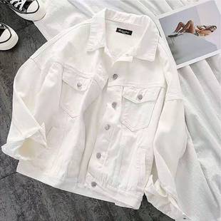2025 Spring and Autumn New Single-Breasted Denim Lapel Solid White Temperament Commuting Cotton Short Jacket Korean Style Jacket