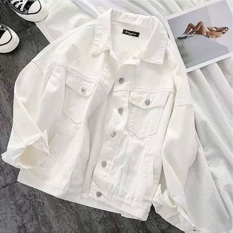 Denim Jacket High Collar, Autumn Casual Solid Color, Button Front (S–XXL)