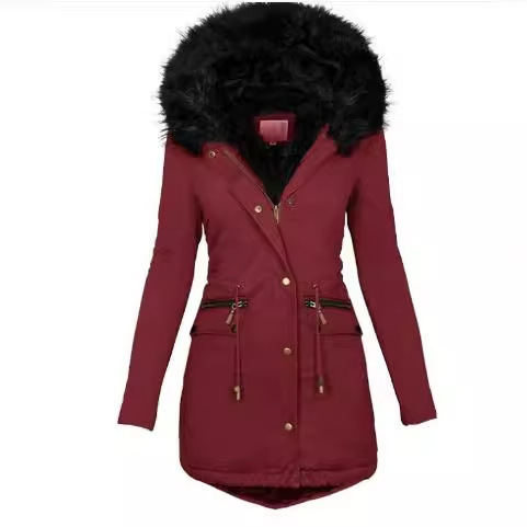 Autumn/Winter New Slimming Women's Fashion Cozy Plaid Hooded Cotton Padded Zipper Coat for European and American Women