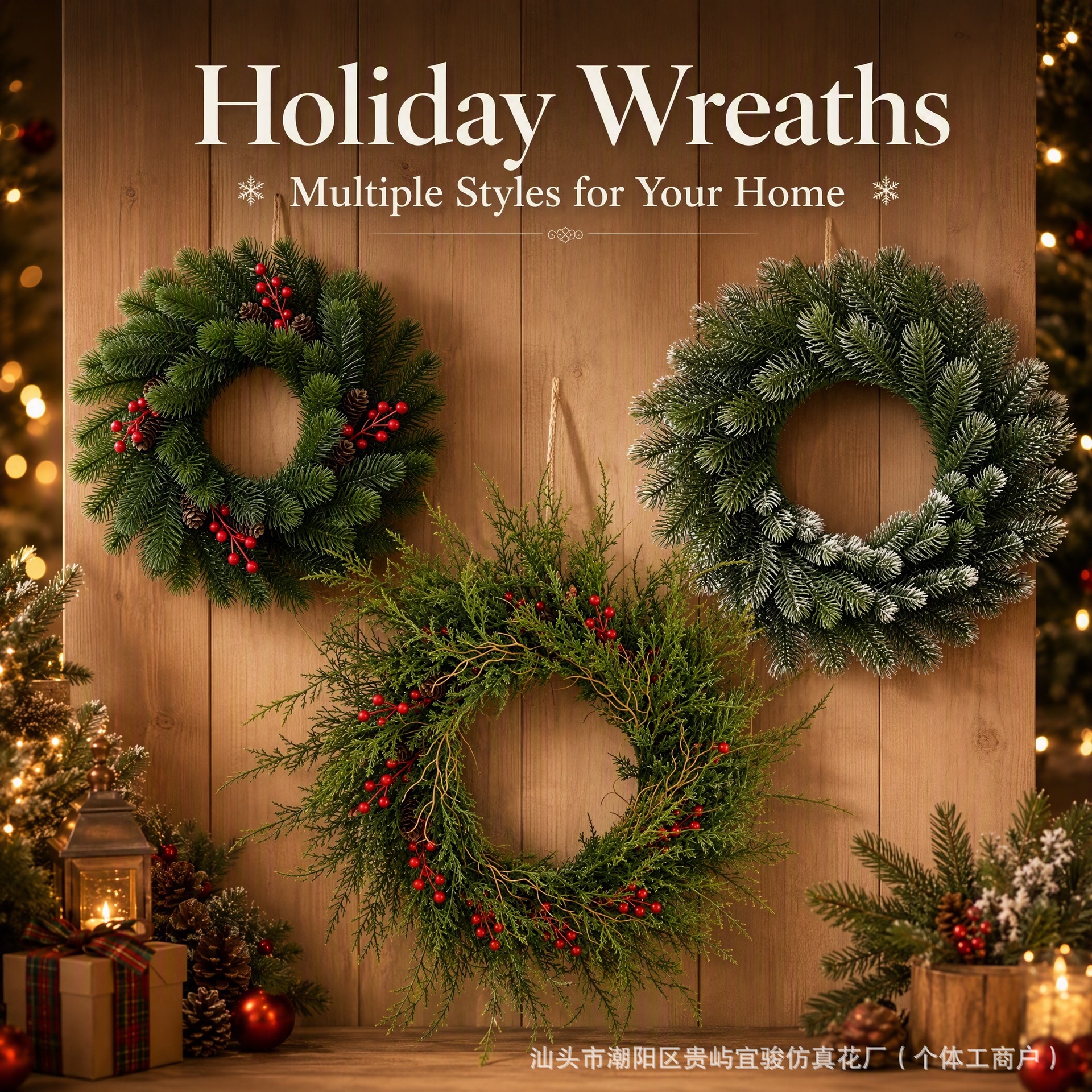 Cross-border best-selling Christmas wreath, artificial pine needle wreath, wholesale supply from manufacturer, outdoor garden decoration wreath, door hanger