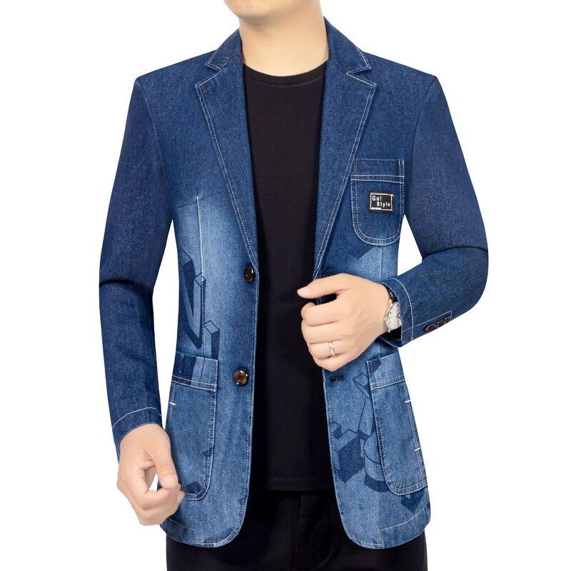 2024 Spring and Autumn New Men's Suit Jacket Denim Suit Young and Middle-aged Men's Casual Slim-fit Jacket Trendy