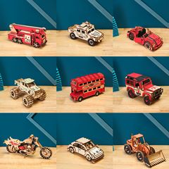 3D three-dimensional car laser puzzle wholesale children's hands-on assembly of educational DIY toys wooden engineering vehicle model