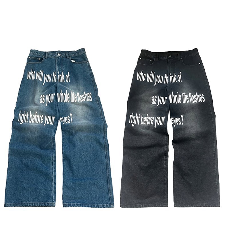 Millennium Men's Jeans Harajuku Pattern Letter Jeans Hip Hop Streetwear Men's and Women's 2000S Goth Style