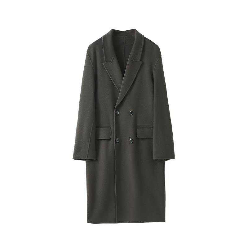 Otoño y invierno nuevos hombres 100% lana pura de doble cara abrigo de cachemira abrigo de alta sensación largo tamaño grande suelto