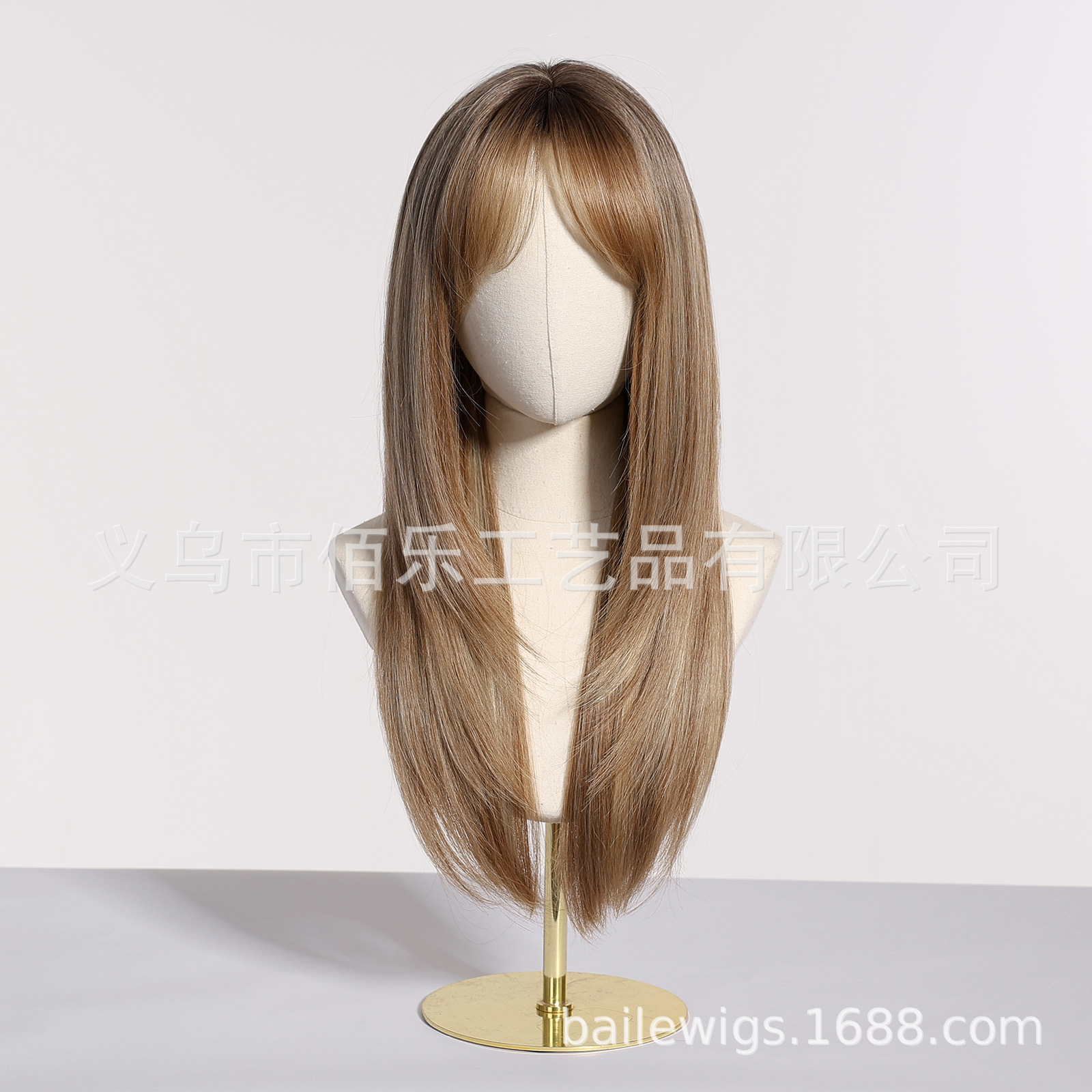 Peluca transfronteriza de ocho caracteres flequillo marrón, corte de pelo largo y liso, capa europea y americana, cubierta de cabeza completa, punto de fábrica wigs