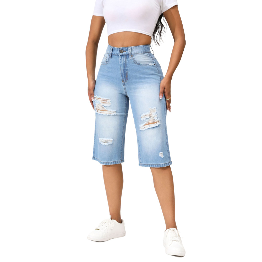 Ropa de Mujer Independiente Europea y Americana 2025, Jeans Rotos Elásticos de Alta Calidad, Novedades de Verano Transfronterizas en Existencia para Dropshipping