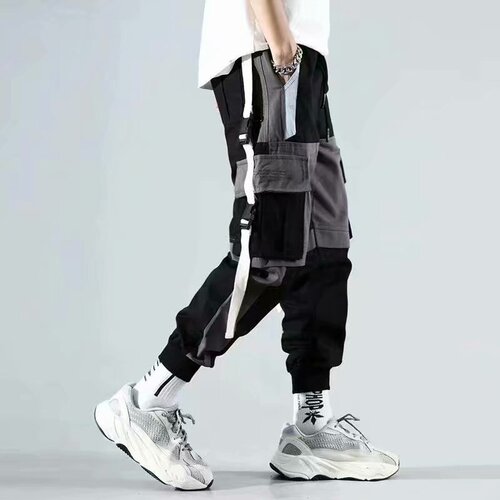 Workwear pants for men, spring and autumn new design, splicing loose trendy streetwear with INS ankle ties, 2025 model, hip-hop pants, drop shipping one piece
