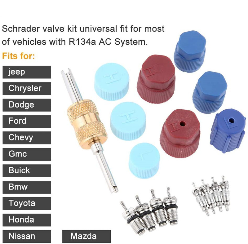 Air Conditioning Repair Kit Combined Air Conditioning Plastic Cap Plus Fluorine Nozzle Cover R134A Valve Core R12 Wrench R22 Key