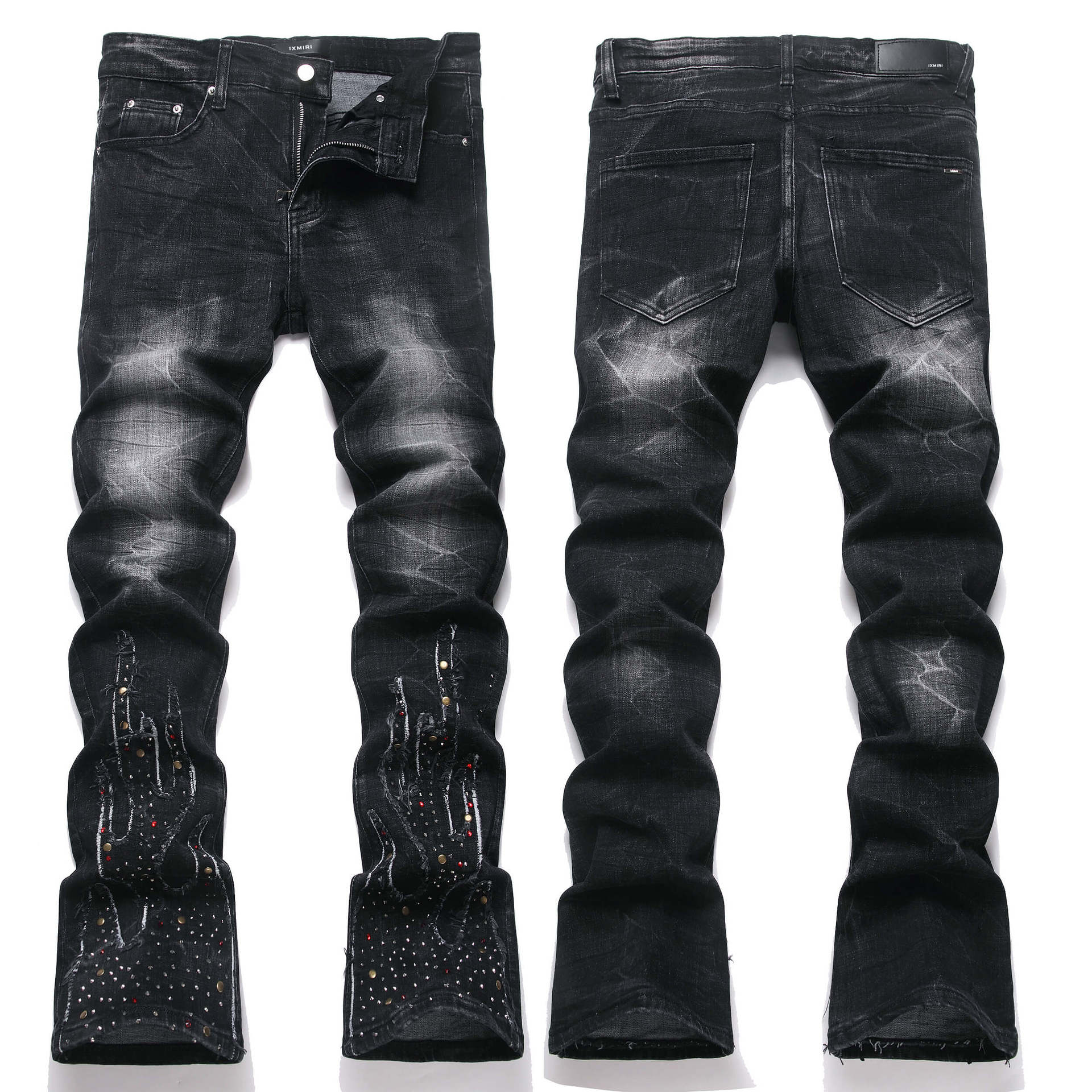 Herren Slim Fit Stretch Jeans Mit Strass Patchwork Design_voghion.com