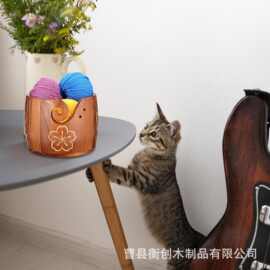 跨境木制毛线碗收纳盒圆形纱线收纳木碗家用钩针线轴碗