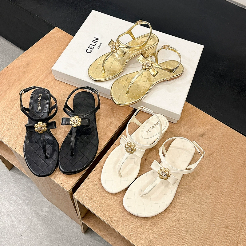 Summer sandals, flip flops with a strap, Chanel style