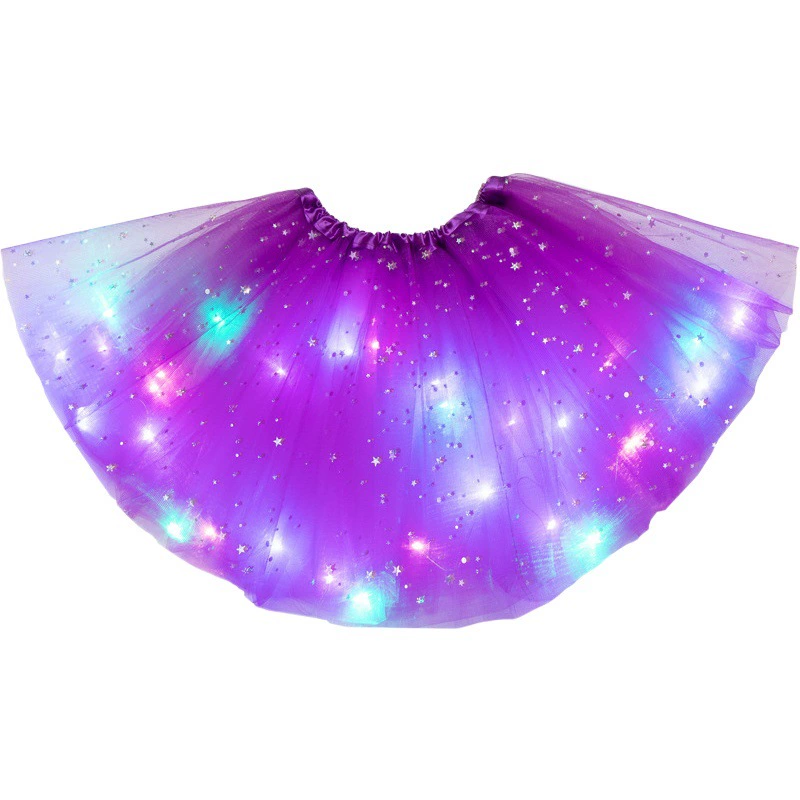 Юбка-пачка Детская светодиодная юбка с подсветкой Внешняя торговля Юбка с пайетками в виде европейской и американской звезды Юбка с выпуклой юбкой Светящаяся сетчатая юбка