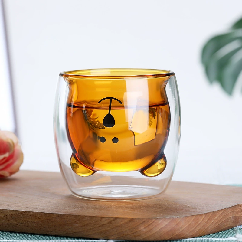 Двойная стеклянная чашка из боросиликатного стекла (HAOQIAN GLASS) — мультяшное животное, 201–300 мл