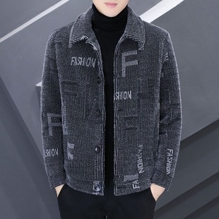fleece-lined Thickened Men's Woolen Coat Autumn and Winter New Casual Woolen Coat All-match Trendy Short Lapel Jacket