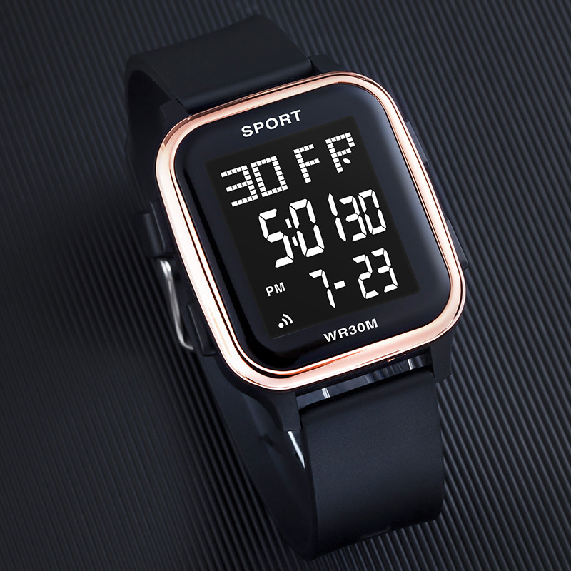 Reloj electrónico deportivo al aire libre cuadrado de moda, cronógrafo luminoso multifuncional, fabricante de relojes electrónicos de moda para estudiantes al por mayor