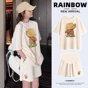 Pregnant Women suit Summer Fashion Western Style Fashionable All-match 2025 New Short Sleeve Thin Top Shorts Two-piece Summer Set