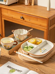 下絵付高級分割ディナープレート、セラミック朝食プレート、脂肪低減分割ディナープレート、和風フレッシュ一人用食器