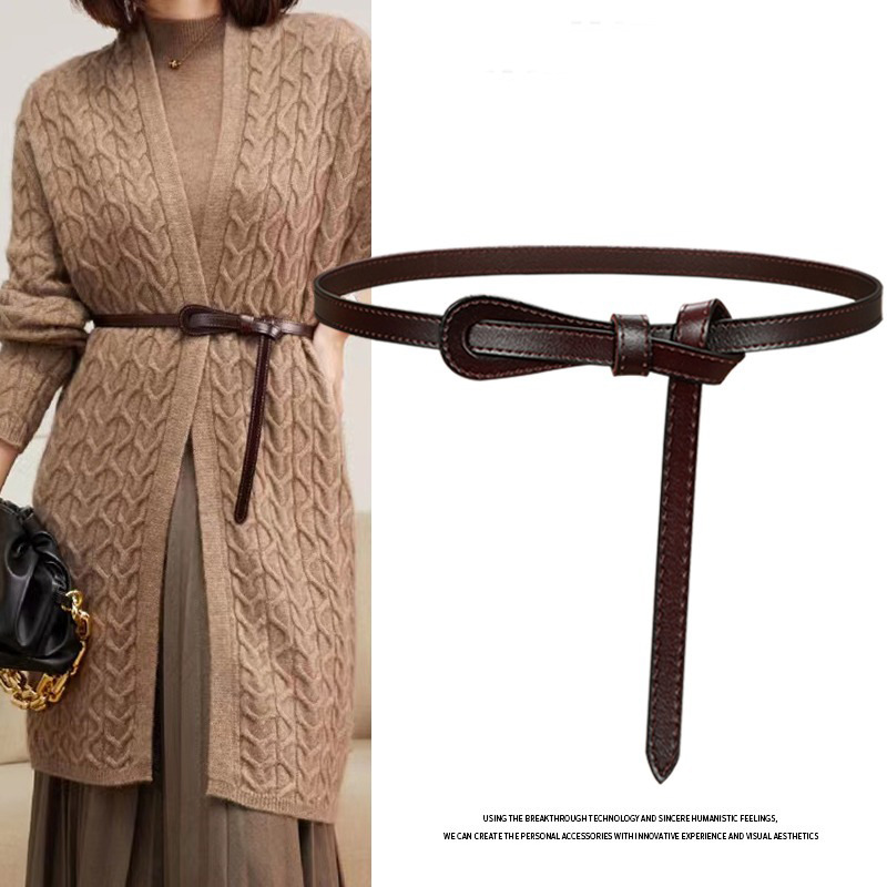 Thin Belt Women's Genuine Leather Ins Fashionable Decorative Coat Sweater Matching Suit Dress Waist Small Belt