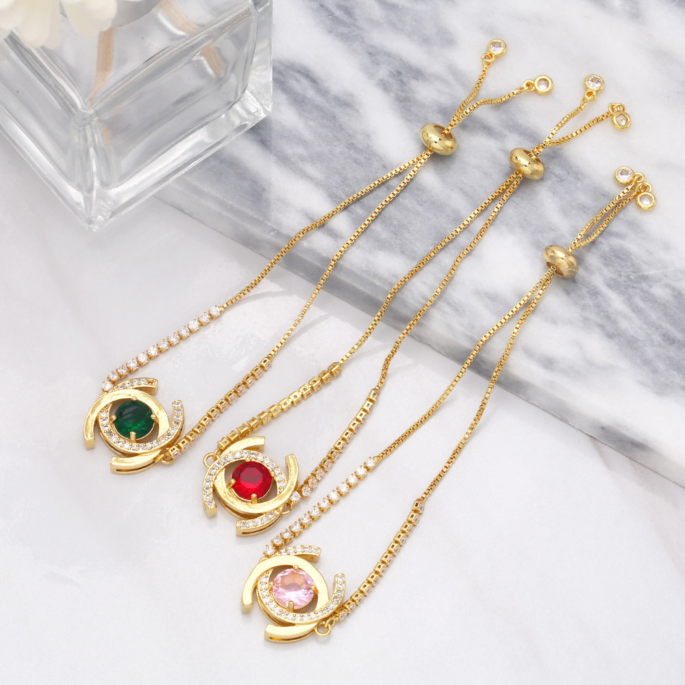 Fashion Color Zircon Women Simple Geometric Diamond Copper Bracelet