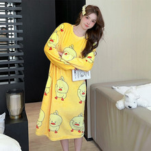 长袖 睡裙 法兰绒卡通女连衣裙加厚加绒宽松韩版大码长裙200克重