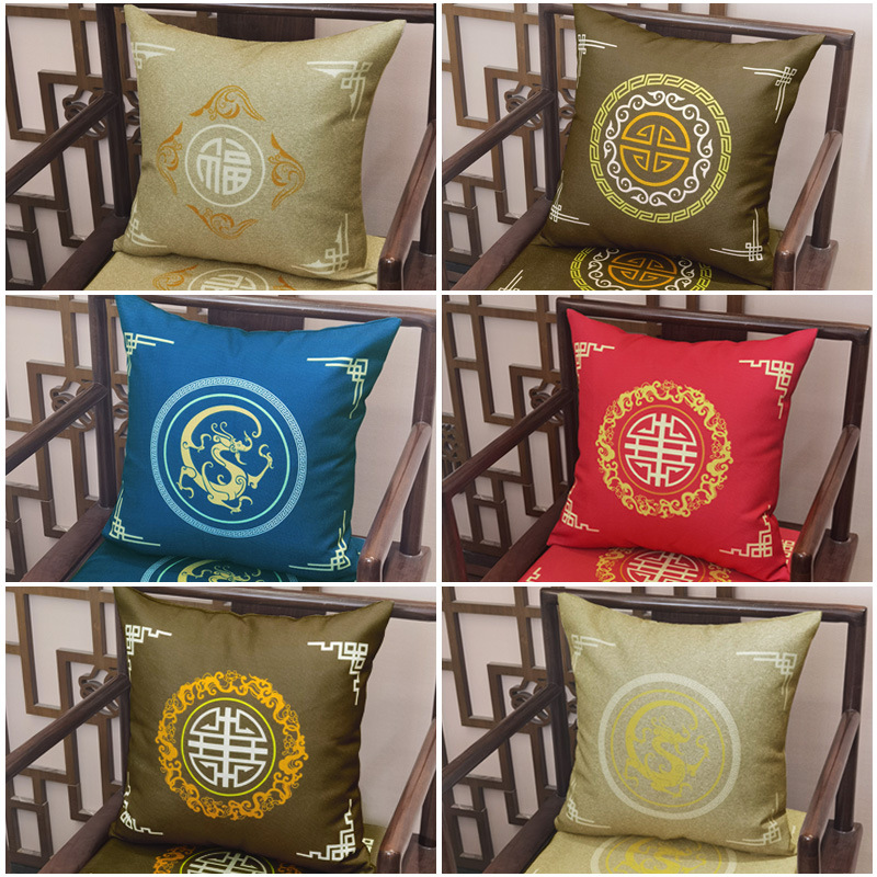 新中式抱枕仿麻布印花靠包太师椅圈椅餐椅靠枕红木沙发靠腰枕抱枕