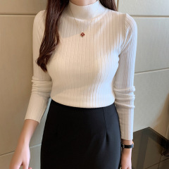 女性用ハーフタートルネックボトリングシャツ、薄手2025春秋新スタイルショートセーター長袖セータートップ